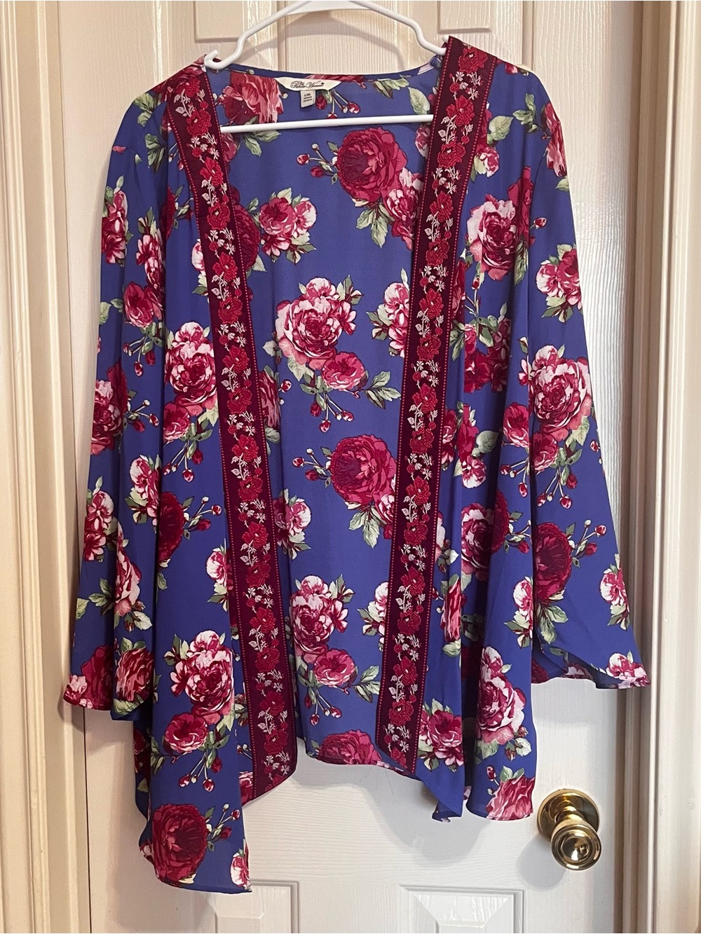 The Pioneer Woman Blue Floral Open-Front Kimono with Rose Accents L/XL